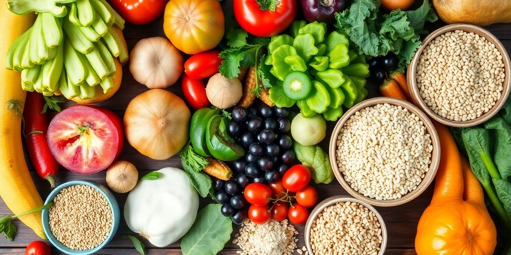 Colorful foods that enhance digestion on a wooden table.