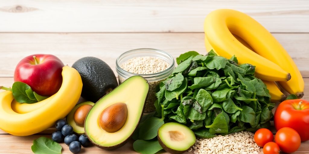 Fresh fruits and vegetables for bloating and constipation relief.
