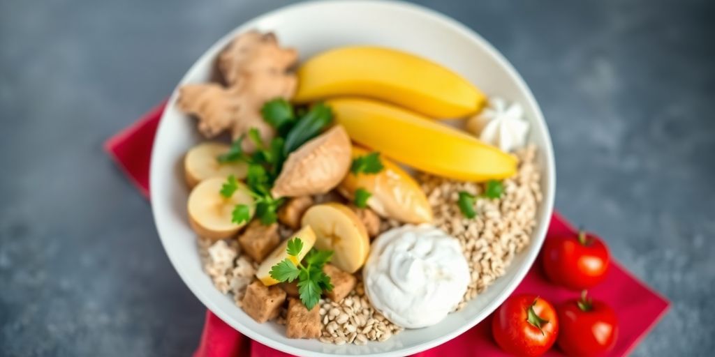 Plate of healthy foods for indigestion relief.