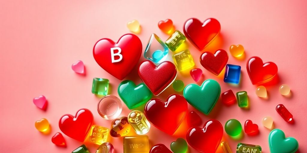 B complex vitamins with heart icons for health themes.