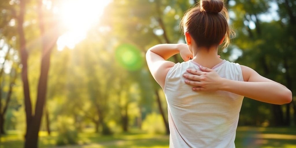 Person stretching in nature for joint health improvement.