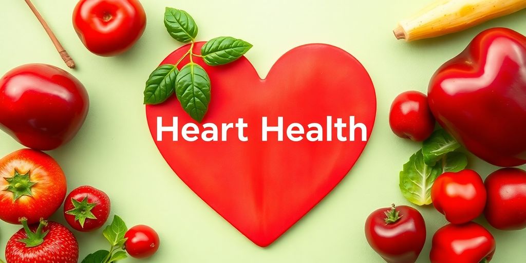 Colorful heart shape with fruits and vegetables for health.