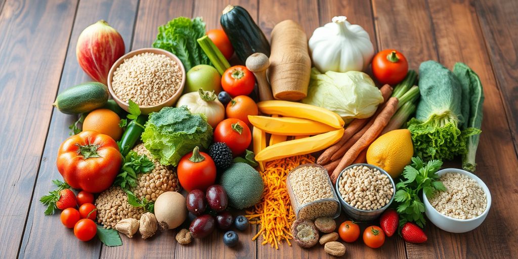 Colorful fruits and vegetables promoting digestive health.