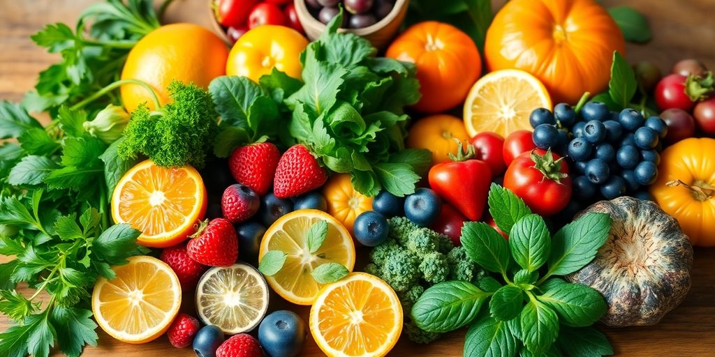 Colorful fruits and vegetables promoting immune health.